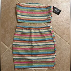 SHEIN Multicolor Striped Tube Top and Skirt Set